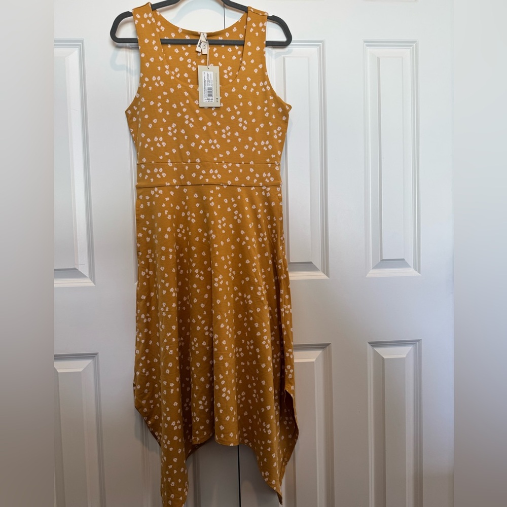 Pact Mustard Yellow Floral Sleeveless Dress
